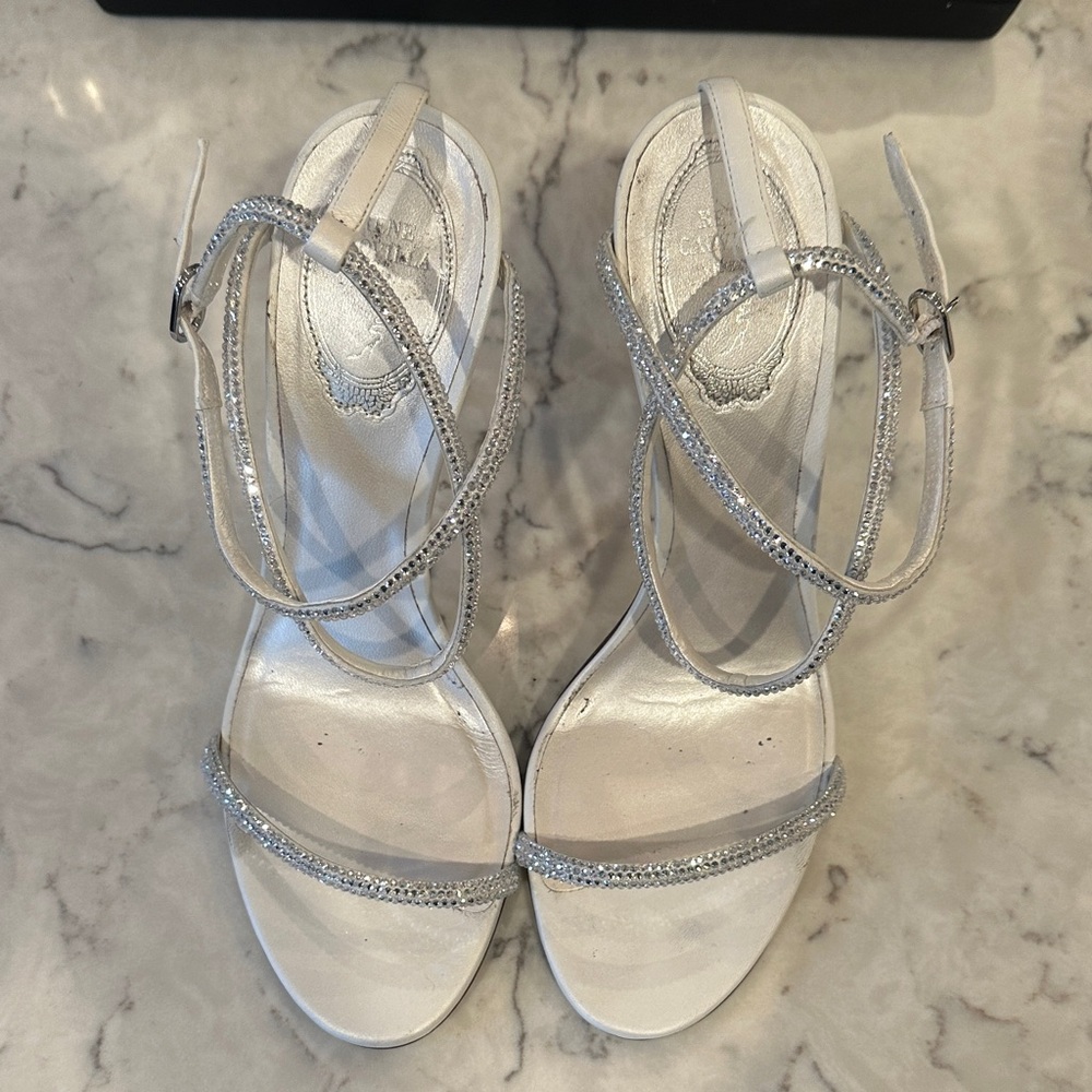 Rene Caovilla Silver Crystal Embellished Heels